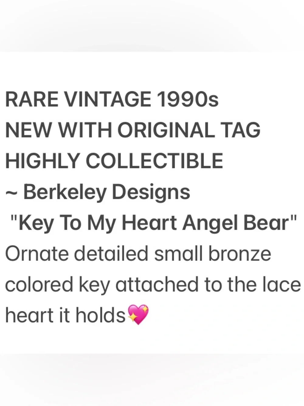 Vintage Angel Bear “Key To My Heart Berkeley Designs Original Home Vintage 90s